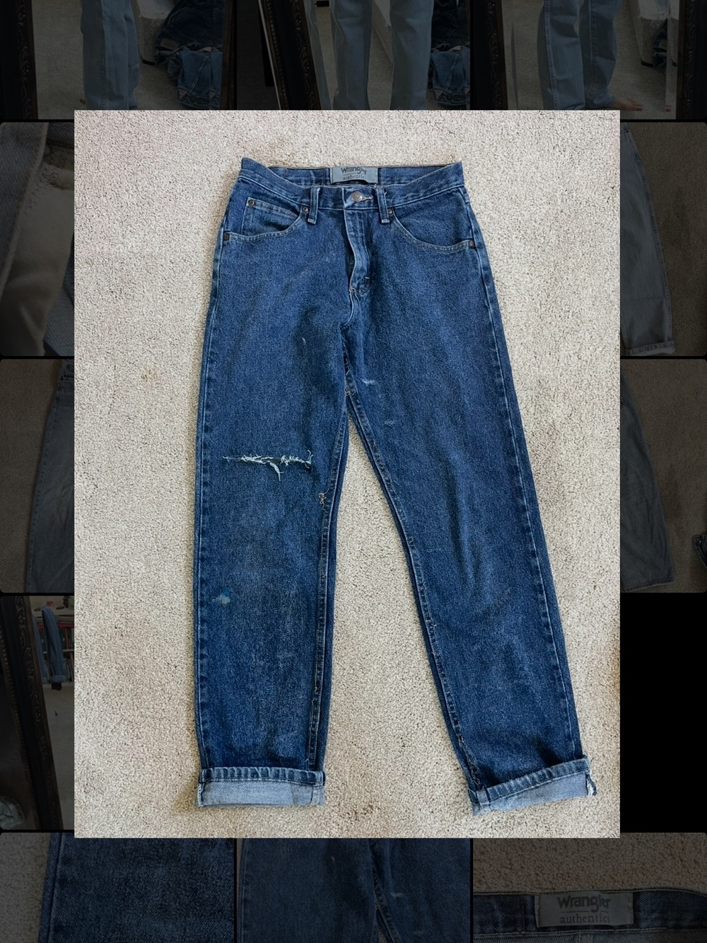 Wrangler relaxed jeans dark blue 29x32 100% cotton distressed